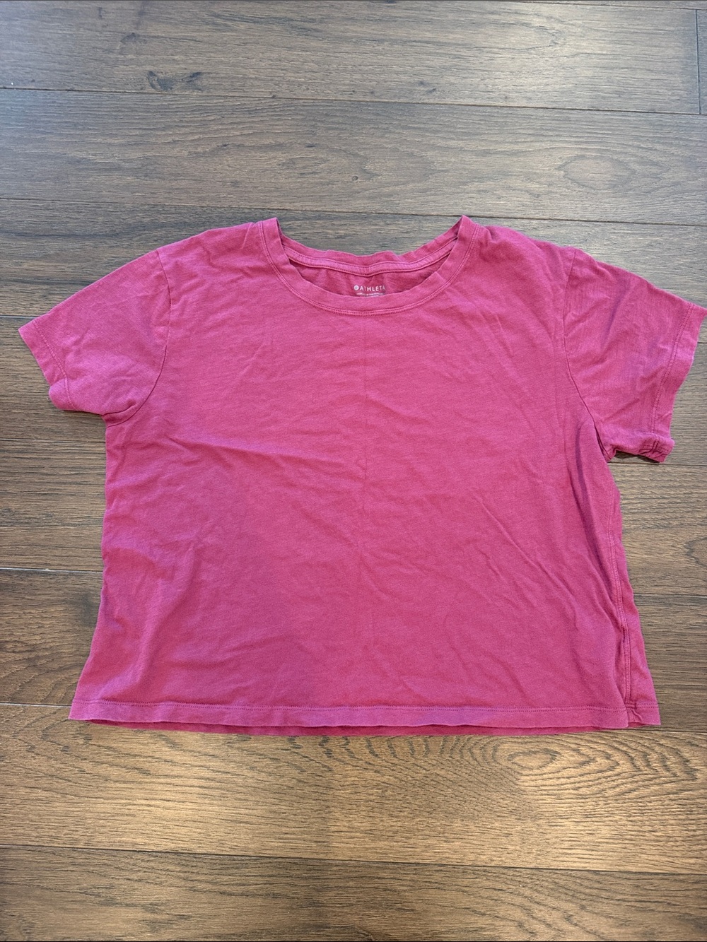 Athleta Cropped Crewneck Tee in Raspberry Pink Size Large - C60-025